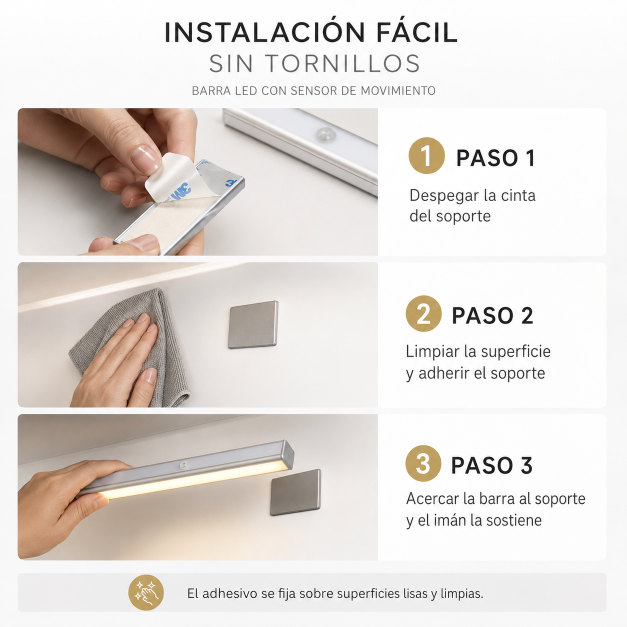 Auvier Lineal barra LED instalada bajo alacena con luz pareja